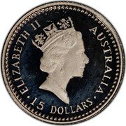 Australia 15 Dollars Koala 1992 KM# 192 ELIZABETH II AUSTRALIA 15 DOLLARS RDM coin obverse Australia 15 Dollars Koala 1992 KM# 192 ELIZABETH II AUSTRALIA 15 DOLLARS RDM coin obverse