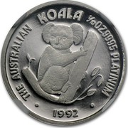 Australia 15 Dollars Koala 1992 KM# 171 THE AUSTRALIAN KOALA 1/10 OZ 9995 PLATINUM DATE coin reverse Australia 15 Dollars Koala 1992 KM# 171 THE AUSTRALIAN KOALA 1/10 OZ 9995 PLATINUM DATE coin reverse