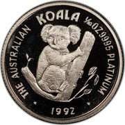 Australia 15 Dollars Koala 1992 KM# 192 THE AUSTRALIAN KOALA 1/10 OZ 9995 PLATINUM P 1992 coin reverse Australia 15 Dollars Koala 1992 KM# 192 THE AUSTRALIAN KOALA 1/10 OZ 9995 PLATINUM P 1992 coin reverse
