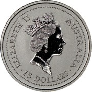 Australia 15 Dollars Koala 1994 KM# 250 ELIZABETH II AUSTRALIA 15 DOLLARS coin obverse Australia 15 Dollars Koala 1994 KM# 250 ELIZABETH II AUSTRALIA 15 DOLLARS coin obverse