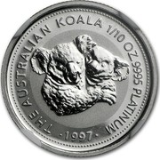 Australia 15 Dollars (Koala) KM# 345 THE AUSTRALIAN KOALA 1/10 OZ 9995 PLATINUM 1997 coin reverse Australia 15 Dollars (Koala) KM# 345 THE AUSTRALIAN KOALA 1/10 OZ 9995 PLATINUM 1997 coin reverse