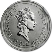 Australia 15 Dollars (Koala) KM# 345 ELIZABETH II AUSTRALIA 15 DOLLARS coin obverse Australia 15 Dollars (Koala) KM# 345 ELIZABETH II AUSTRALIA 15 DOLLARS coin obverse