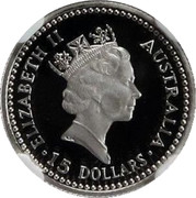 Australia 15 Dollars The Australian Koala 1990 KM# 123 ELIZABETH II AUSTRALIA 15 DOLLARS RDM coin obverse