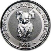 Australia 15 Dollars (The Australian Koala) KM# 108 THE AUSTRALIAN KOALA 1/10 OZ. 9995 PLATINUM 1988 MT coin reverse Australia 15 Dollars (The Australian Koala) KM# 108 THE AUSTRALIAN KOALA 1/10 OZ. 9995 PLATINUM 1988 MT coin reverse