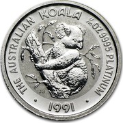 Australia 15 Dollars (The Australian Koala) KM# 146 THE AUSTRALIAN KOALA 1/10 OZ. 9995 PLATINUM 1991 JB coin reverse Australia 15 Dollars (The Australian Koala) KM# 146 THE AUSTRALIAN KOALA 1/10 OZ. 9995 PLATINUM 1991 JB coin reverse