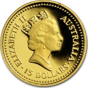 Australia 15 Dollars The Australian Nugget 1987 KM# 95 ELIZABETH II AUSTRALIA 15 DOLLARS RDM coin obverse Australia 15 Dollars The Australian Nugget 1987 KM# 95 ELIZABETH II AUSTRALIA 15 DOLLARS RDM coin obverse