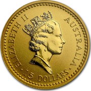 Australia 15 Dollars The Australian Nugget 1993 KM# 234 ELIZABETH II AUSTRALIA 15 DOLLARS RDM coin obverse Australia 15 Dollars The Australian Nugget 1993 KM# 234 ELIZABETH II AUSTRALIA 15 DOLLARS RDM coin obverse