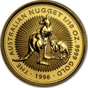Australia 15 Dollars The Australian Nugget 1996 KM# 273 THE AUSTRALIAN NUGGET 1/10 OZ. 9999 GOLD *YEAR* coin reverse Australia 15 Dollars The Australian Nugget 1996 KM# 273 THE AUSTRALIAN NUGGET 1/10 OZ. 9999 GOLD *YEAR* coin reverse