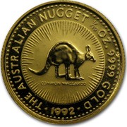 Australia 15 Dollars (The Australian Nugget) KM# 166 THE AUSTRALIAN NUGGET 1/10 OZ. 9999 GOLD COMMON WALLAROO *YEAR* coin reverse Australia 15 Dollars (The Australian Nugget) KM# 166 THE AUSTRALIAN NUGGET 1/10 OZ. 9999 GOLD COMMON WALLAROO *YEAR* coin reverse