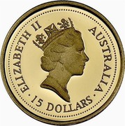 Australia 15 Dollars The Australian Nugget (Prospector Privy) 1996 KM# 321 ELIZABETH II AUSTRALIA 15 DOLLARS RDM coin obverse Australia 15 Dollars The Australian Nugget (Prospector Privy) 1996 KM# 321 ELIZABETH II AUSTRALIA 15 DOLLARS RDM coin obverse