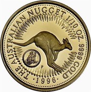 Australia 15 Dollars The Australian Nugget (Prospector Privy) 1996 KM# 321 THE AUSTRALIAN NUGGET 1/10 OZ. 9999 GOLD 1996 P coin reverse Australia 15 Dollars The Australian Nugget (Prospector Privy) 1996 KM# 321 THE AUSTRALIAN NUGGET 1/10 OZ. 9999 GOLD 1996 P coin reverse