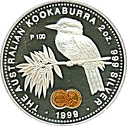 Australia 2 Dollars Australian Kookaburra 1999 Proof KM# 417.4 THE AUSTRALIAN KOOKABURRA 2 OZ. 999 SILVER P 100 1999 coin reverse Australia 2 Dollars Australian Kookaburra 1999 Proof KM# 417.4 THE AUSTRALIAN KOOKABURRA 2 OZ. 999 SILVER P 100 1999 coin reverse