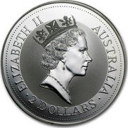 Australia 2 Dollars The Australian Kookaburra 1992 KM# 179 ELIZABETH II AUSTRALIA 2 DOLLARS RDM coin obverse Australia 2 Dollars The Australian Kookaburra 1992 KM# 179 ELIZABETH II AUSTRALIA 2 DOLLARS RDM coin obverse