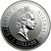 Australia 2 Dollars The Australian Kookaburra 1996 KM# 290 ELIZABETH II AUSTRALIA 2 DOLLARS RDM coin obverse Australia 2 Dollars The Australian Kookaburra 1996 KM# 290 ELIZABETH II AUSTRALIA 2 DOLLARS RDM coin obverse