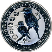 Australia 2 Dollars The Australian Kookaburra 1999 KM# 609 THE AUSTRALIAN KOOKABURRA 2 OZ. 999 SILVER 1999 P100 coin reverse Australia 2 Dollars The Australian Kookaburra 1999 KM# 609 THE AUSTRALIAN KOOKABURRA 2 OZ. 999 SILVER 1999 P100 coin reverse