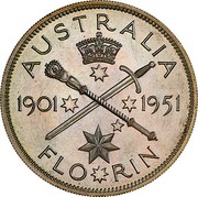 Australia 2 Shillings 50 Years of Federation (Pattern) 1951(L) Proof KM# 47a AUSTRALIA 1901 1951 FLO*RIN coin reverse Australia 2 Shillings 50 Years of Federation (Pattern) 1951(L) Proof KM# 47a AUSTRALIA 1901 1951 FLO*RIN coin reverse