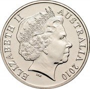 Australia 20 Cents Platypus 2010 KM# 403 ELIZABETH II AUSTRALIA *YEAR* IRB coin obverse Australia 20 Cents Platypus 2010 KM# 403 ELIZABETH II AUSTRALIA *YEAR* IRB coin obverse
