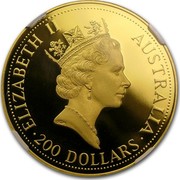 Australia 200 Dollars The Australian Nugget 1992 KM# 394 ELIZABETH II AUSTRALIA 200 DOLLARS RDM coin obverse Australia 200 Dollars The Australian Nugget 1992 KM# 394 ELIZABETH II AUSTRALIA 200 DOLLARS RDM coin obverse
