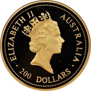 Australia 200 Dollars The Australian Nugget 1995 KM# 277 ELIZABETH II AUSTRALIA 200 DOLLARS RDM coin obverse Australia 200 Dollars The Australian Nugget 1995 KM# 277 ELIZABETH II AUSTRALIA 200 DOLLARS RDM coin obverse