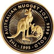 Australia 200 Dollars The Australian Nugget 1995 KM# 277 THE AUSTRALIAN NUGGET 2 OZ. 9999 GOLD 1995 coin reverse Australia 200 Dollars The Australian Nugget 1995 KM# 277 THE AUSTRALIAN NUGGET 2 OZ. 9999 GOLD 1995 coin reverse