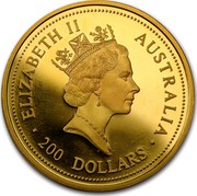 Australia 200 Dollars The Australian Nugget 1998 KM# 238 ELIZABETH II AUSTRALIA 200 DOLLARS RDM coin obverse Australia 200 Dollars The Australian Nugget 1998 KM# 238 ELIZABETH II AUSTRALIA 200 DOLLARS RDM coin obverse