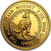 Australia 200 Dollars The Australian Nugget 1998 KM# 238 THE AUSTRALIAN NUGGET 2 OZ. 9999 GOLD 1998 coin reverse Australia 200 Dollars The Australian Nugget 1998 KM# 238 THE AUSTRALIAN NUGGET 2 OZ. 9999 GOLD 1998 coin reverse