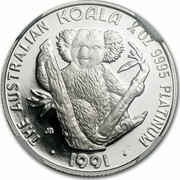 Australia 25 Dollars Koala 1992 KM# 172 THE AUSTRALIAN KOALA 1/4 OZ 9995 PLATINUM 1991 coin reverse Australia 25 Dollars Koala 1992 KM# 172 THE AUSTRALIAN KOALA 1/4 OZ 9995 PLATINUM 1991 coin reverse