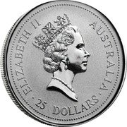 Australia 25 Dollars Koala 1996 P KM# 346 ELIZABETH II AUSTRALIA 25 DOLLARS coin obverse Australia 25 Dollars Koala 1996 P KM# 346 ELIZABETH II AUSTRALIA 25 DOLLARS coin obverse