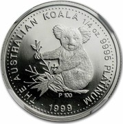 Australia 25 Dollars Koala 2000 KM# 471 THE AUSTRALIAN KOALA 1/4 OZ. 9995 PLATINUM P100 DATE coin reverse Australia 25 Dollars Koala 2000 KM# 471 THE AUSTRALIAN KOALA 1/4 OZ. 9995 PLATINUM P100 DATE coin reverse