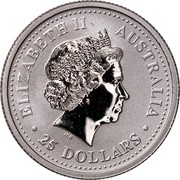 Australia 25 Dollars (Koala) KM# 458 ELIZABETH II AUSTRALIA 25 DOLLARS coin obverse Australia 25 Dollars (Koala) KM# 458 ELIZABETH II AUSTRALIA 25 DOLLARS coin obverse