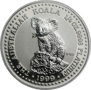 Australia 25 Dollars (Koala) KM# 458 THE AUSTRALIAN KOALA 1/4 OZ. 9995 PLATINUM P100 1999 coin reverse Australia 25 Dollars (Koala) KM# 458 THE AUSTRALIAN KOALA 1/4 OZ. 9995 PLATINUM P100 1999 coin reverse