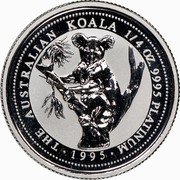 Australia 25 Dollars (Koala) KM# 280 THE AUSTRALIAN KOALA 1/4 OZ 9995 PLATINUM 1995 coin reverse Australia 25 Dollars (Koala) KM# 280 THE AUSTRALIAN KOALA 1/4 OZ 9995 PLATINUM 1995 coin reverse