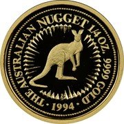 Australia 25 Dollars (Red Kangaroo) KM# 243 THE AUSTRALIAN NUGGET 1/4 OZ 9999 GOLD 1994 coin reverse Australia 25 Dollars (Red Kangaroo) KM# 243 THE AUSTRALIAN NUGGET 1/4 OZ 9999 GOLD 1994 coin reverse