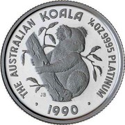 Australia 25 Dollars The Australian Koala 1990 KM# 147 THE AUSTRALIAN KOALA 1/4 OZ 9995 PLATINUM 1990 P JB coin reverse Australia 25 Dollars The Australian Koala 1990 KM# 147 THE AUSTRALIAN KOALA 1/4 OZ 9995 PLATINUM 1990 P JB coin reverse