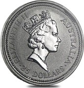 Australia 25 Dollars (The Australian Koala) KM# 124 ELIZABETH II AUSTRALIA 25 DOLLARS RDM coin obverse Australia 25 Dollars (The Australian Koala) KM# 124 ELIZABETH II AUSTRALIA 25 DOLLARS RDM coin obverse