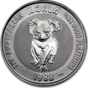 Australia 25 Dollars (The Australian Koala) KM# 109 THE AUSTRALIAN KOALA 1/4 OZ 9995 PLATINUM 1988 MT coin reverse Australia 25 Dollars (The Australian Koala) KM# 109 THE AUSTRALIAN KOALA 1/4 OZ 9995 PLATINUM 1988 MT coin reverse