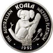 Australia 25 Dollars (The Australian Koala. Eagle Privy) KM# 193 THE AUSTRALIAN KOALA 1/4 OZ 9995 PLATINUM 1992 coin reverse Australia 25 Dollars (The Australian Koala. Eagle Privy) KM# 193 THE AUSTRALIAN KOALA 1/4 OZ 9995 PLATINUM 1992 coin reverse
