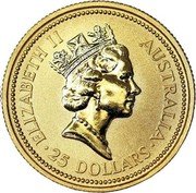 Australia 25 Dollars The Australian Nugget 1991 KM# 142 ELIZABETH II AUSTRALIA 25 DOLLARS RDM coin obverse Australia 25 Dollars The Australian Nugget 1991 KM# 142 ELIZABETH II AUSTRALIA 25 DOLLARS RDM coin obverse