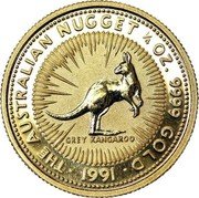 Australia 25 Dollars The Australian Nugget 1991 KM# 142 THE AUSTRALIAN NUGGET 1/4 OZ. 9999 GOLD GREY KANGAROO *YEAR* coin reverse Australia 25 Dollars The Australian Nugget 1991 KM# 142 THE AUSTRALIAN NUGGET 1/4 OZ. 9999 GOLD GREY KANGAROO *YEAR* coin reverse