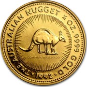 Australia 25 Dollars The Australian Nugget 1992 KM# 167 THE AUSTRALIAN NUGGET 1/4 OZ. 9999 GOLD COMMON WALLAROO *YEAR* coin reverse Australia 25 Dollars The Australian Nugget 1992 KM# 167 THE AUSTRALIAN NUGGET 1/4 OZ. 9999 GOLD COMMON WALLAROO *YEAR* coin reverse
