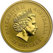Australia 25 Dollars The Australian Nugget 1999 KM# 450 ELIZABETH II AUSTRALIA 25 DOLLARS IRB coin obverse Australia 25 Dollars The Australian Nugget 1999 KM# 450 ELIZABETH II AUSTRALIA 25 DOLLARS IRB coin obverse