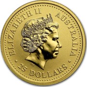 Australia 25 Dollars The Australian Nugget 2000 KM# 466 ELIZABETH II AUSTRALIA 25 DOLLARS IRB coin obverse Australia 25 Dollars The Australian Nugget 2000 KM# 466 ELIZABETH II AUSTRALIA 25 DOLLARS IRB coin obverse