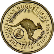 Australia 25 Dollars The Australian Nugget. Prospector Privy 1996 KM# 322 THE AUSTRALIAN NUGGET 1/4 OZ. 9999 GOLD 1996 P coin reverse Australia 25 Dollars The Australian Nugget. Prospector Privy 1996 KM# 322 THE AUSTRALIAN NUGGET 1/4 OZ. 9999 GOLD 1996 P coin reverse