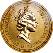 Australia 25 Dollars Whiptail Wallaby 1993 Proof KM# 235 ELIZABETH II AUSTRALIA 25 DOLLARS coin obverse Australia 25 Dollars Whiptail Wallaby 1993 Proof KM# 235 ELIZABETH II AUSTRALIA 25 DOLLARS coin obverse
