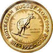 Australia 25 Dollars Whiptail Wallaby 1993 Proof KM# 235 THE AUSTRALIAN NUGGET 1/4 OZ. 9999 GOLD 1993 NAILTAILED WALLABY coin reverse Australia 25 Dollars Whiptail Wallaby 1993 Proof KM# 235 THE AUSTRALIAN NUGGET 1/4 OZ. 9999 GOLD 1993 NAILTAILED WALLABY coin reverse