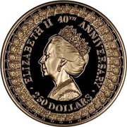 Australia 250 Dollars 40th Anniversary - Reign. Princess Margaret 1992 Proof KM# 207 4OTH ANNIVERSARY ELIZABETH II 250 DOLLARS coin reverse Australia 250 Dollars 40th Anniversary - Reign. Princess Margaret 1992 Proof KM# 207 4OTH ANNIVERSARY ELIZABETH II 250 DOLLARS coin reverse