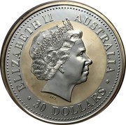 Australia 30 Dollars Kookaburra USA State Quarters 2000 KM# 617 ELIZABETH II AUSTRALIA 30 DOLLARS coin obverse Australia 30 Dollars Kookaburra USA State Quarters 2000 KM# 617 ELIZABETH II AUSTRALIA 30 DOLLARS coin obverse