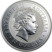 Australia 30 Dollars The Australian Kookaburra 2001 KM# 447 ELIZABETH II AUSTRALIA 30 DOLLARS IRB coin obverse Australia 30 Dollars The Australian Kookaburra 2001 KM# 447 ELIZABETH II AUSTRALIA 30 DOLLARS IRB coin obverse