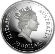 Australia 30 Dollars (The Australian Kookaburra) KM# 229 ELIZABETH II AUSTRALIA 30 DOLLARS RDM coin obverse