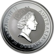 Australia 30 Dollars (The Australian Kookaburra) KM# 292 ELIZABETH II AUSTRALIA 30 DOLLARS RDM coin obverse Australia 30 Dollars (The Australian Kookaburra) KM# 292 ELIZABETH II AUSTRALIA 30 DOLLARS RDM coin obverse